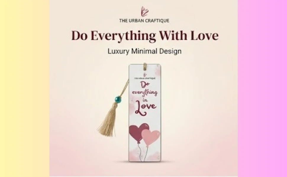 THE URBAN CRAFTIQUE "Do Everything in Love" Heart Illustration Bookmark with Elegant Gold Tassel and Teal Pearl Bead – Handcrafted Aesthetic Gift for Valentine's, Anniversaries, and Readers A+ content image