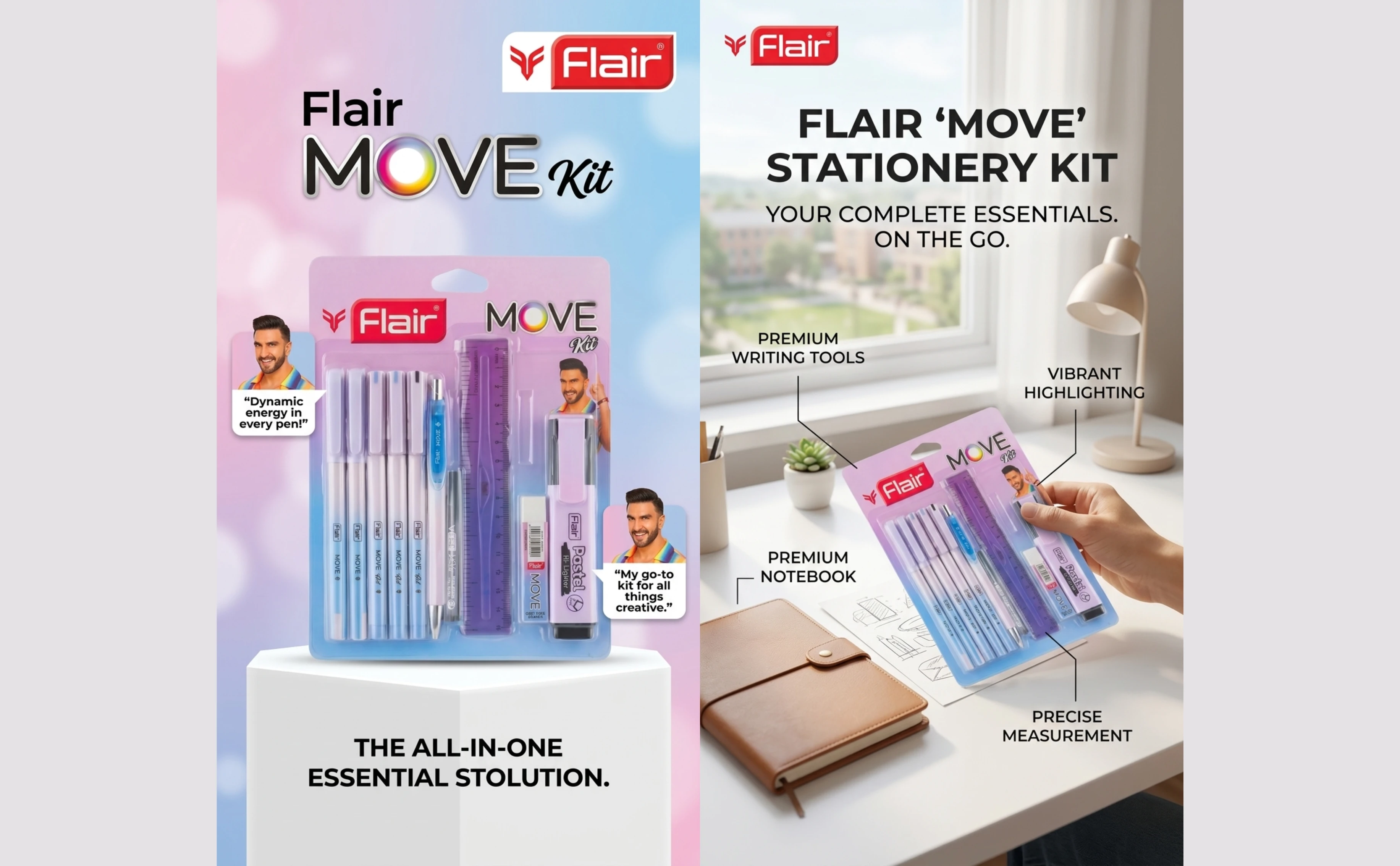 Flair MOVE Kit – All-in-One Pastel Stationery Set (Pens, Ruler, Eraser & Highlighter) A+ content image