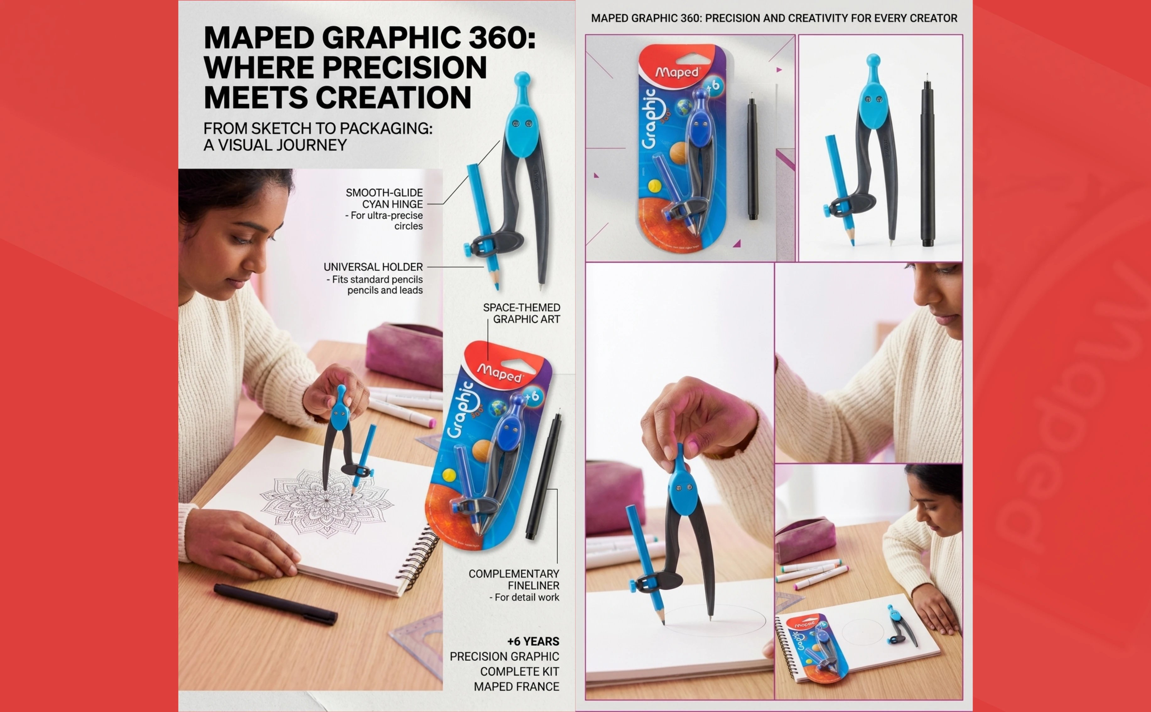 Maped Graphic 360° Precision Compass Set with Universal Holder Pencil & Fineliner (Cyan Edition) A+ content image