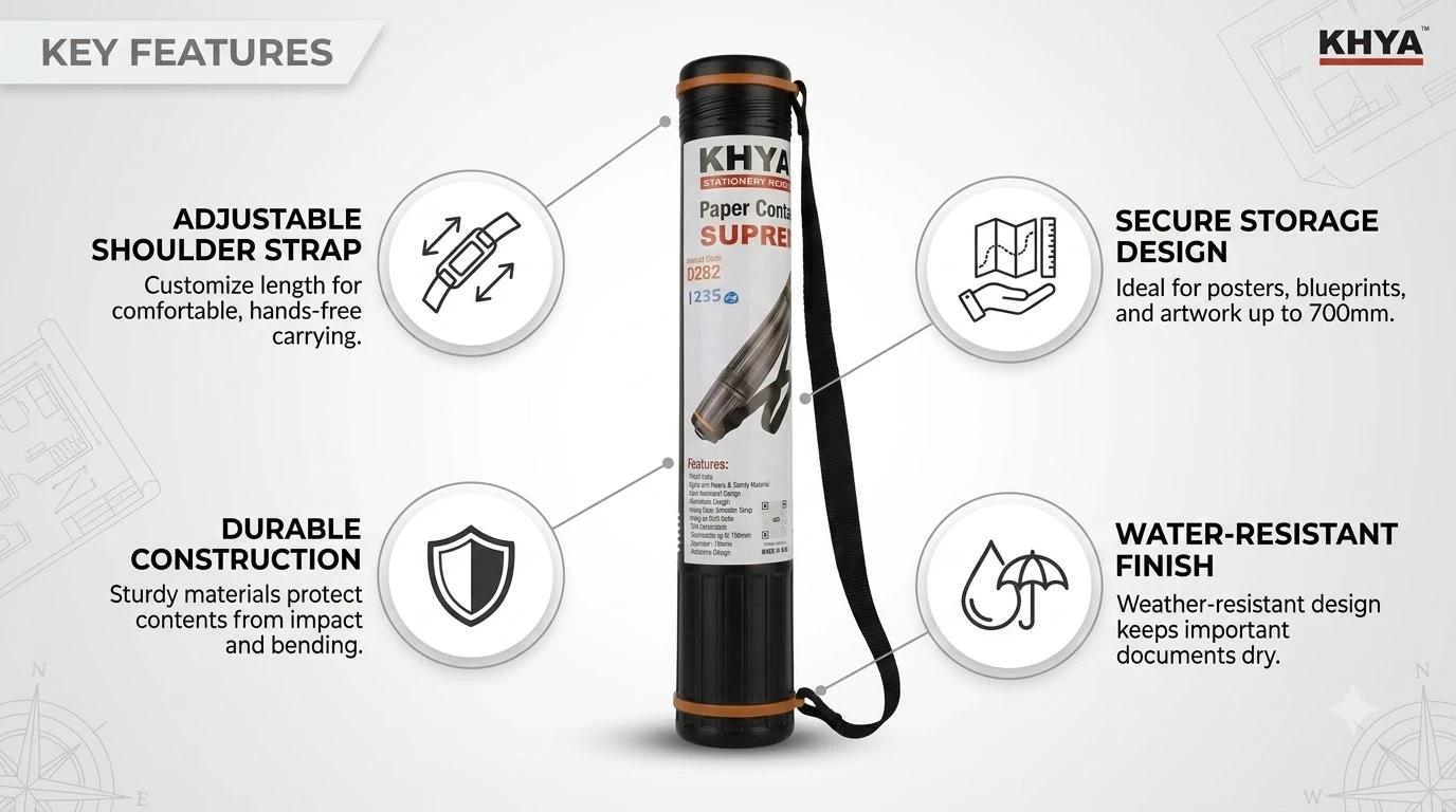 KHYATI Expandable Telescopic Document & Blueprint Storage Tube with Adjustable Shoulder Strap (D282) A+ content image