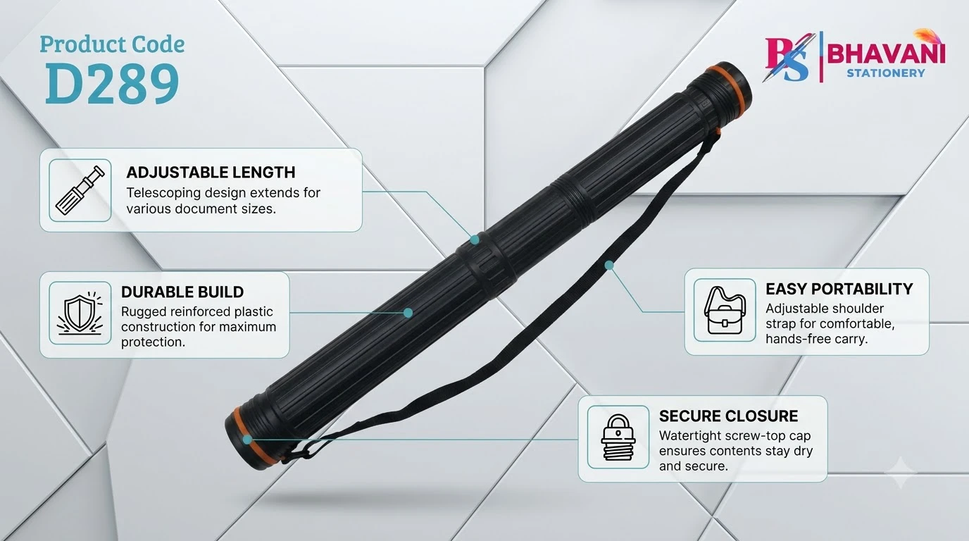 KHYATI D289 Expandable Telescopic Document Storage Tube with Shoulder Strap A+ content image