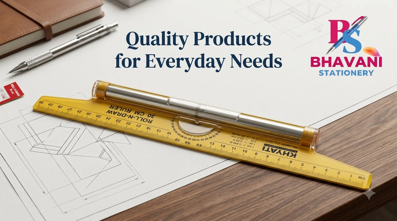 KHYATI D286 Roll-N-Draw 30 cm Multipurpose Rolling Ruler with Built-in Protractor & Conversion Scale for Parallel Lines, Curves, and Technical Drawing A+ content image