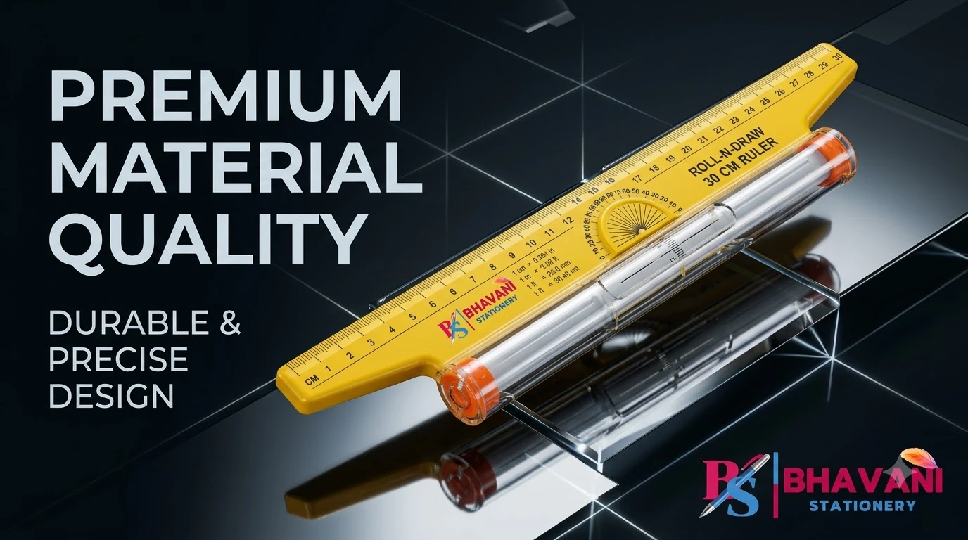 KHYATI D285 Roll-N-Draw 16 cm Compact Rolling Ruler with Built-in Protractor & Conversion Scale for Technical Drawing, Drafting, and Parallel Lines A+ content image