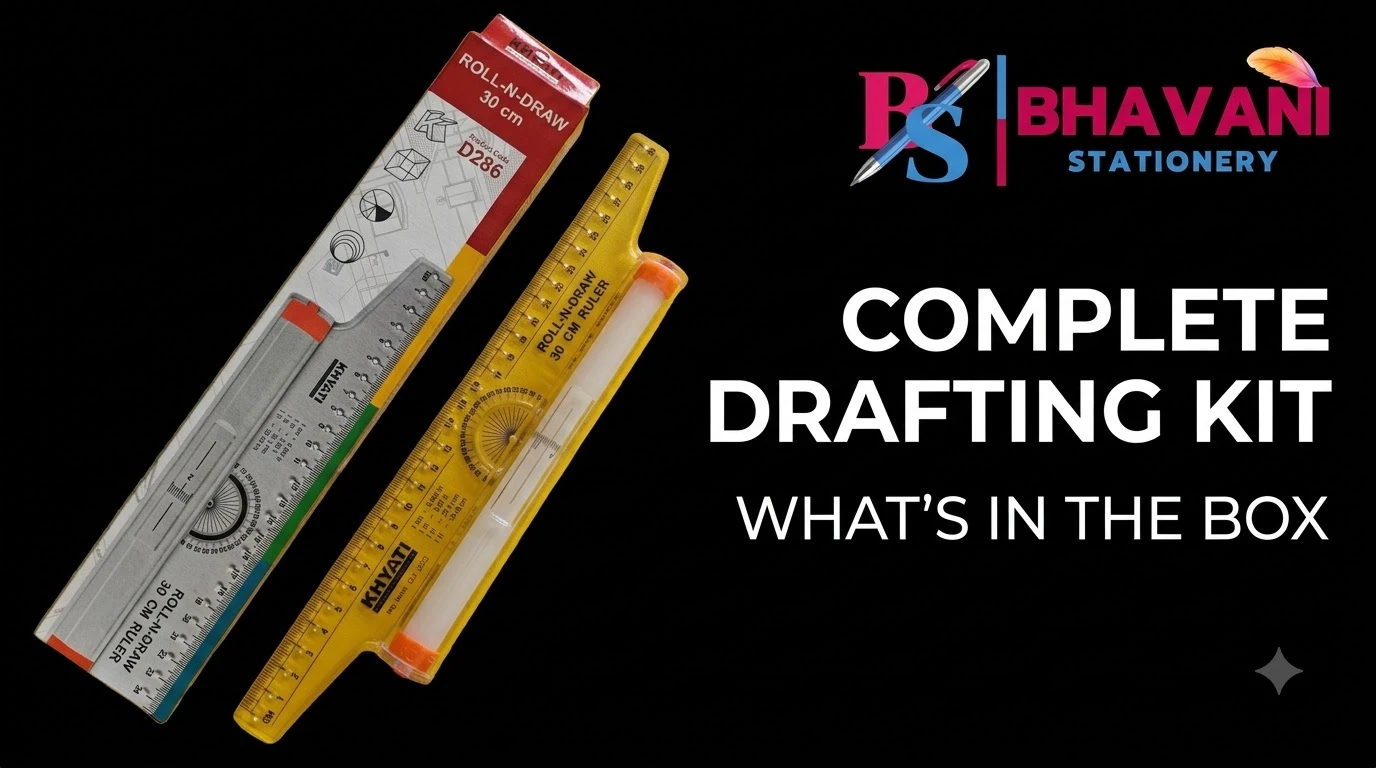 KHYATI D285 Roll-N-Draw 16 cm Compact Rolling Ruler with Built-in Protractor & Conversion Scale for Technical Drawing, Drafting, and Parallel Lines A+ content image