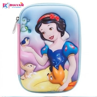 Kids Cartoon Princess Pencil Box with Zipper | Hard Case Storage Organizer for School | Cute Multipurpose Stationery Box