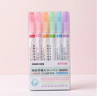 Sinmko 6-Piece Pastel Decorative Linear Color Pens – Professional Roller Tip Multi-Pattern Markers for Journaling