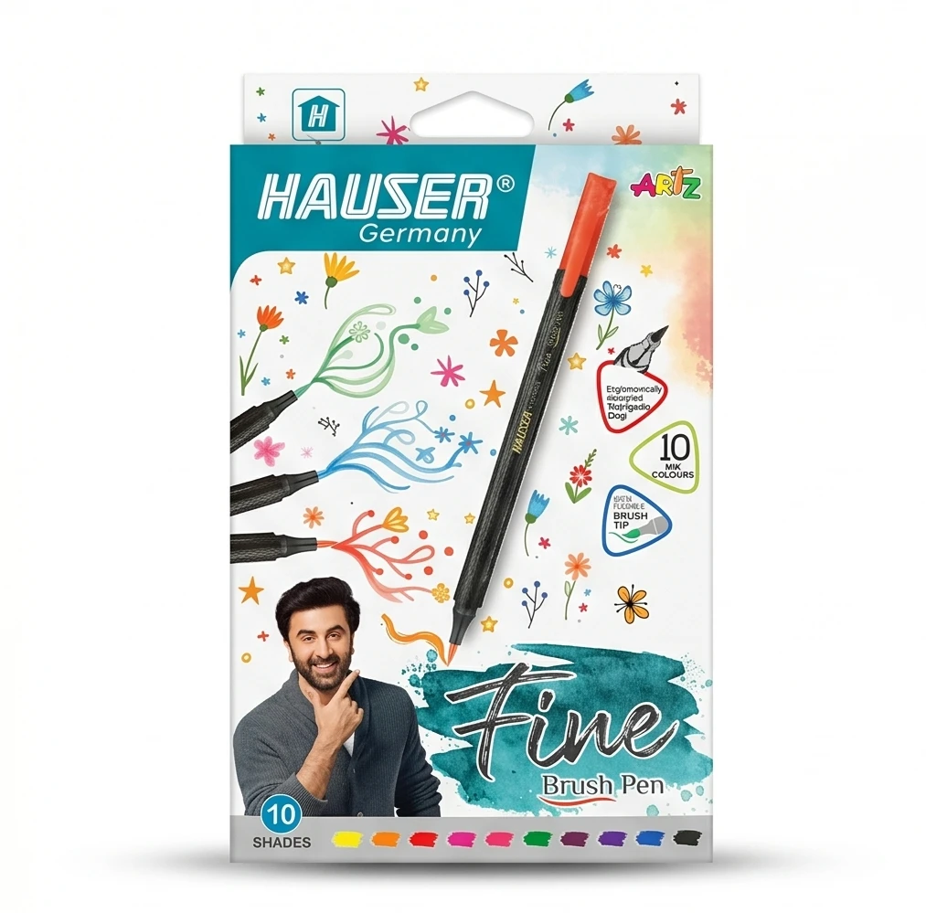 Hauser Artz Fine Brush Pens – 10-Piece Professional Set with Flexible Tips for Calligraphy, Sketching, and Design
