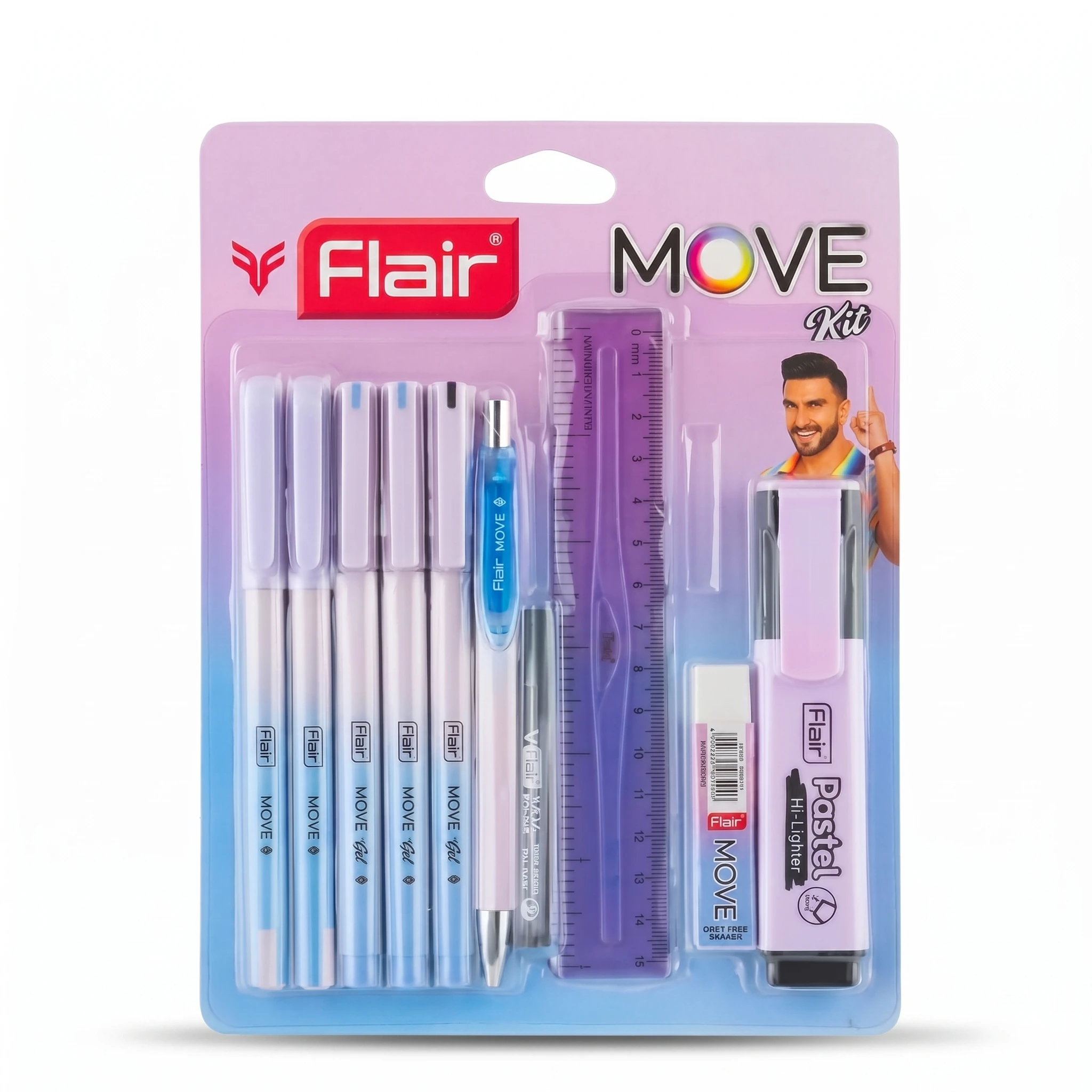 Flair MOVE Kit – All-in-One Pastel Stationery Set (Pens, Ruler, Eraser & Highlighter)
