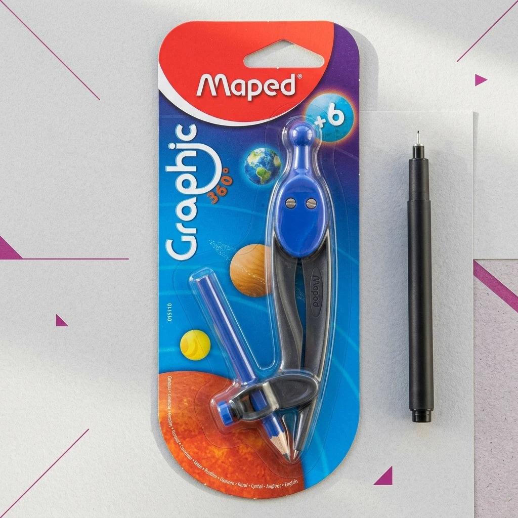 Maped Graphic 360° Precision Compass Set with Universal Holder Pencil & Fineliner (Cyan Edition)